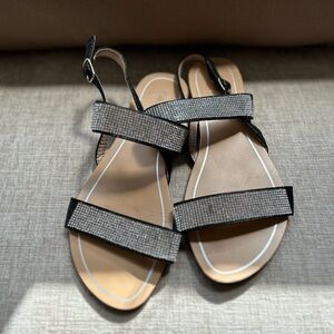 Rhinestone sandals. Black strap. Gently worn